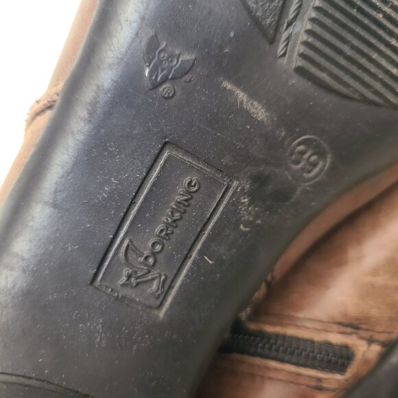 Vtg Dorking Brown & Black Leather Lace Up Ankle Boots Sz 39 Pointed Toe Witchy - Picture 11 of 14